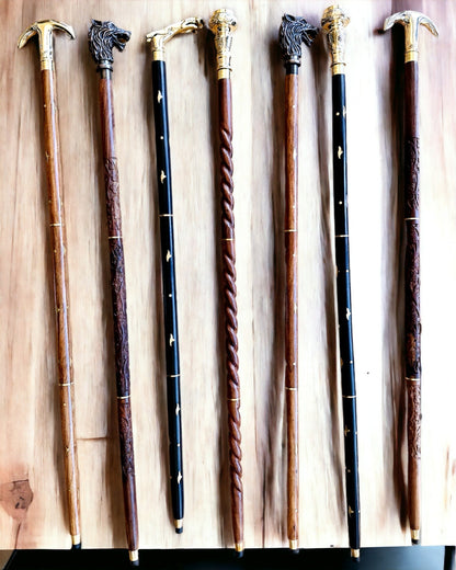 Hand-Carved Travel Cane, for Walking "Royal Wanderer" in Brown with Patterns