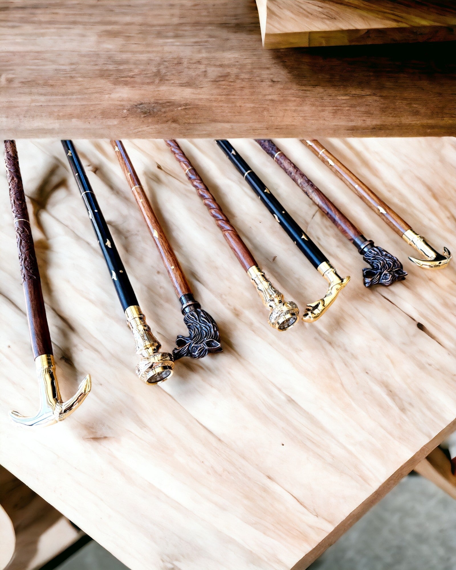 Hand-Carved Travel Cane, for Walking "Royal Wanderer" in Brown with Patterns