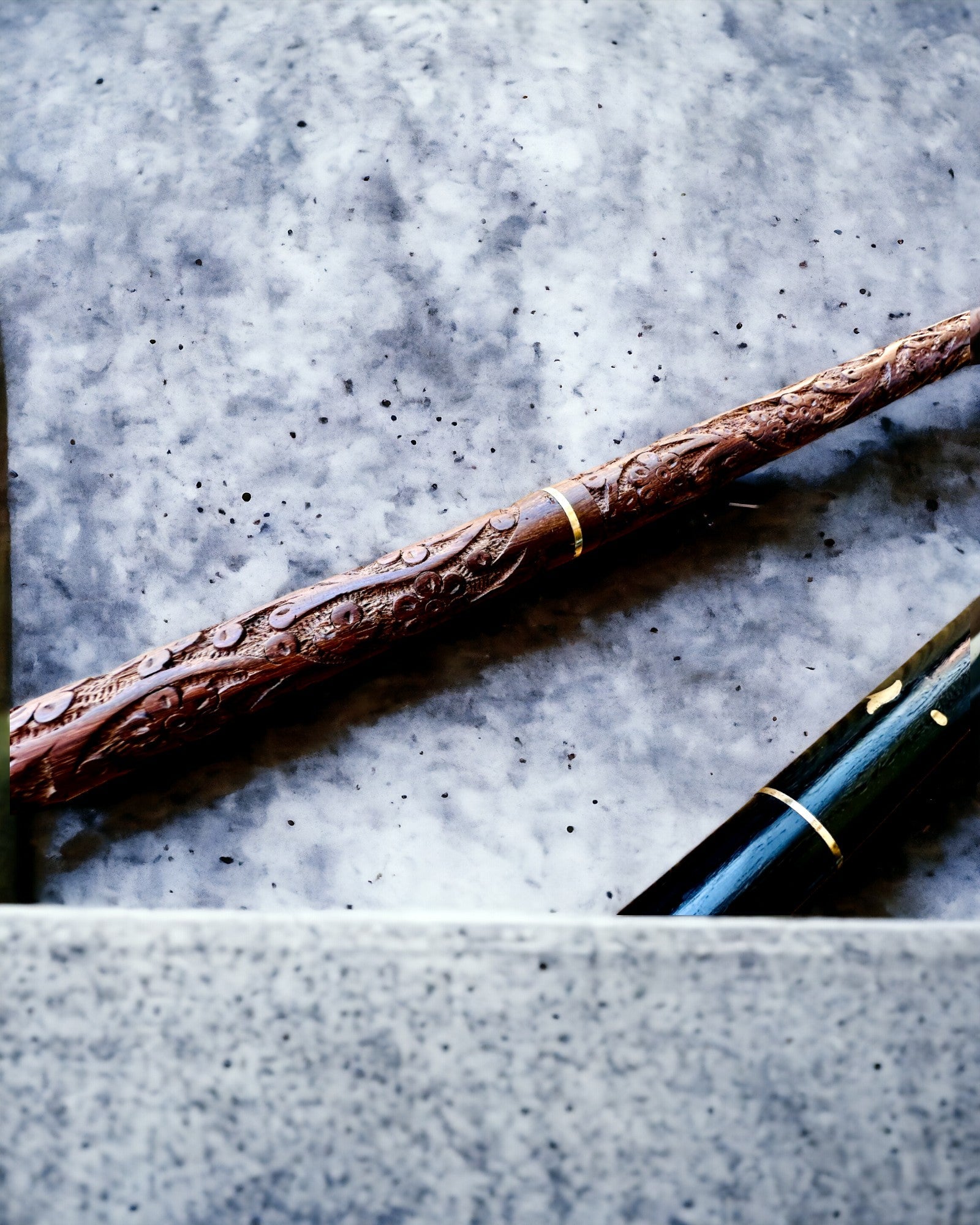 'Wolf' Walking Stick - Indian Mango Wood with Engraving Option, brown with carved pattern