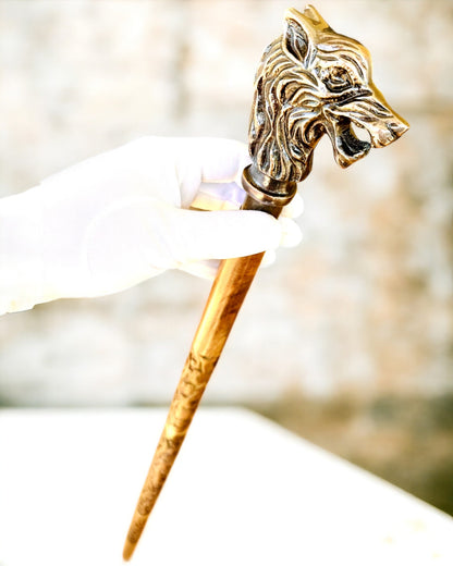 'Wolf' Walking Stick - Indian Mango Wood with Engraving Option, brown with carved pattern