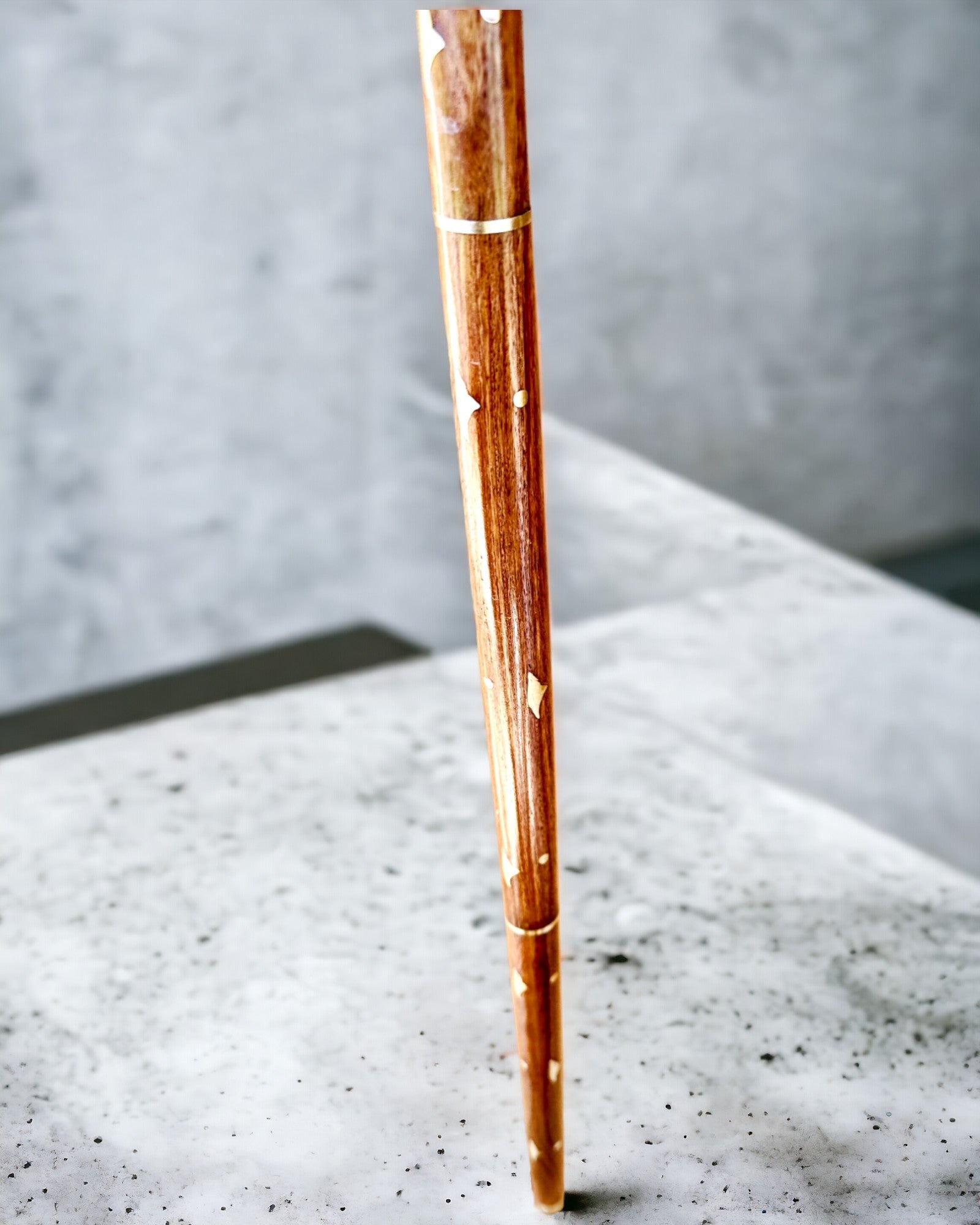 'Wolf' Walking Stick - Indian Mango Wood with Engraving Option, brown with gold embellishments