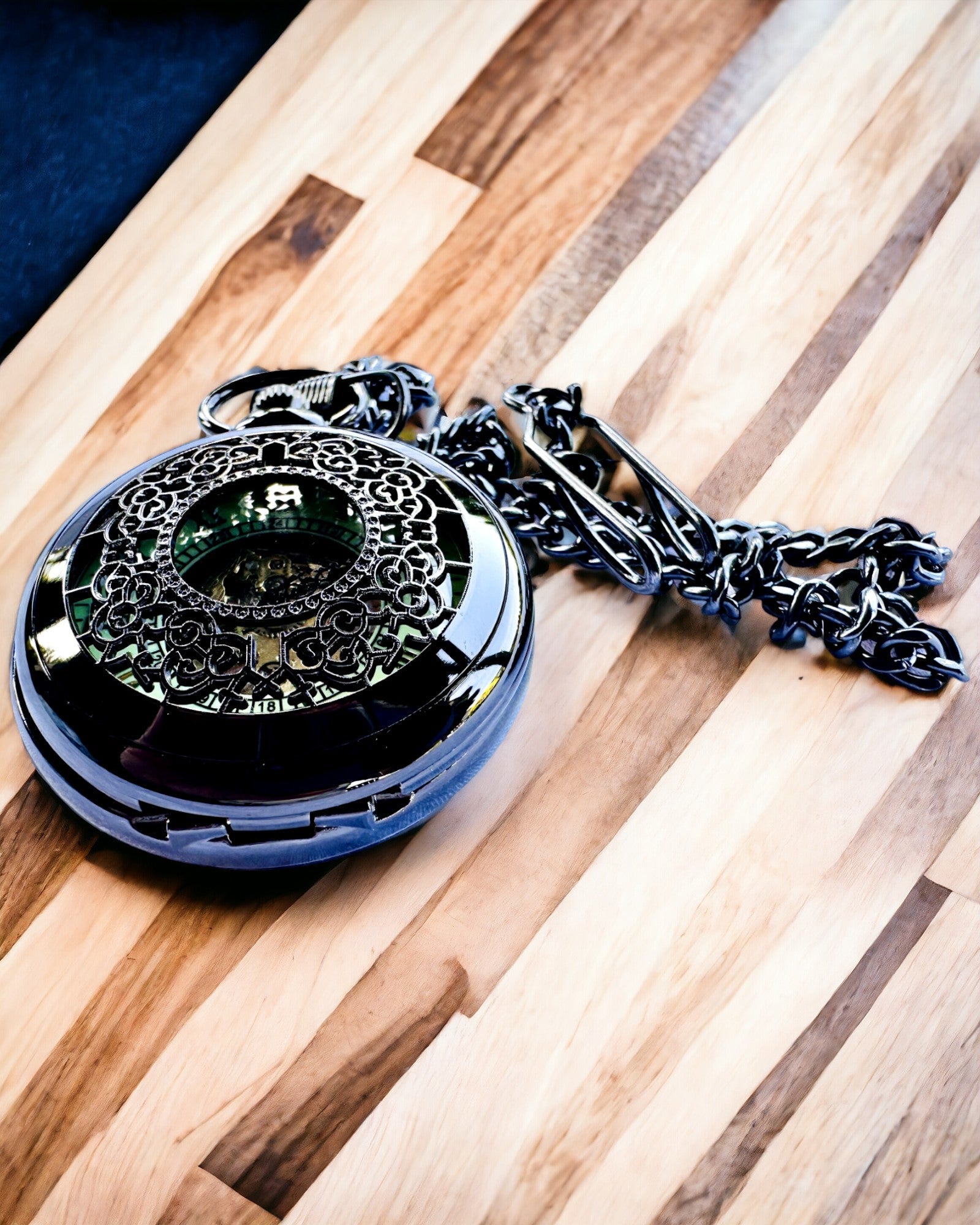 Pocket Watch "Eterna Elegance", personalized gift, engraving. Color black.