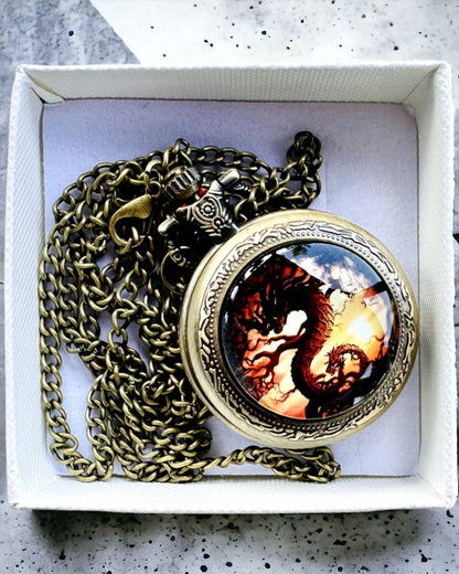 Pocket Watch "Dragon's Twilight" personalization with engraving