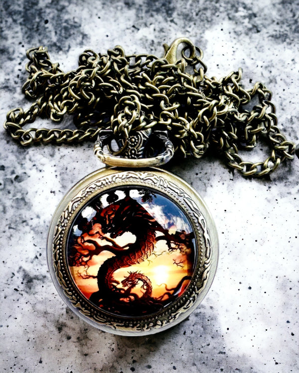 Pocket Watch "Dragon's Twilight" personalized with engraving