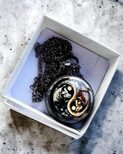 Pocket Watch "Mystic Wolves" with engraving personalization option