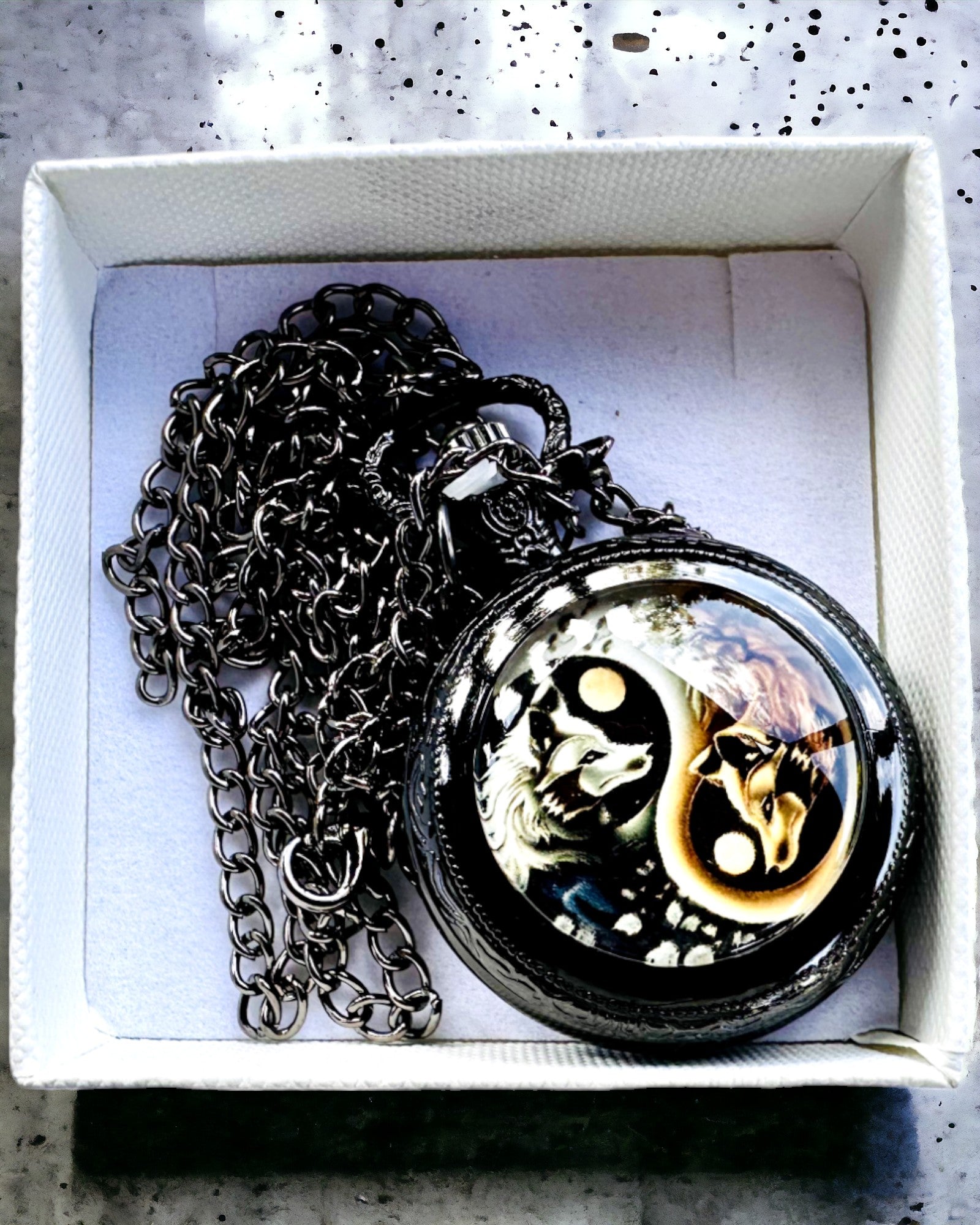 Pocket Watch "Mystic Wolves" with engraving personalization option