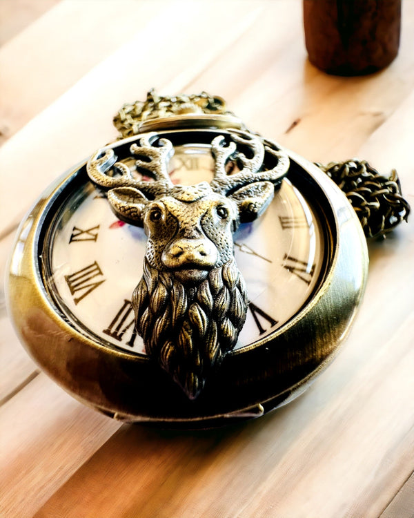 "Forest Guardian" Pocket Watch - Elegant Watch with Deer Motif, can be personalized with engraving