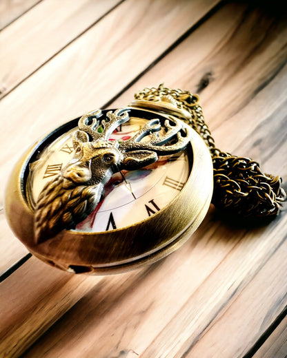 Pocket Watch "Forest Guardian" - Elegant Watch with Deer Motif, personalization option with engraving