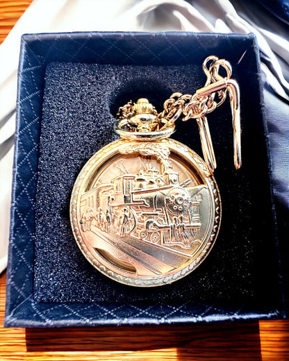 Pocket Watch "Imperial Train", personalization option with engraving, gold color