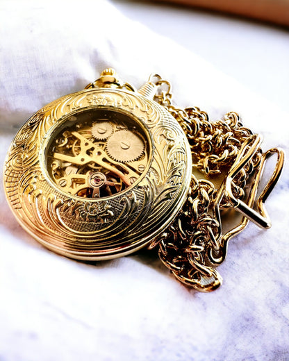 Pocket Watch "Imperial Train", personalization option with engraving, gold color