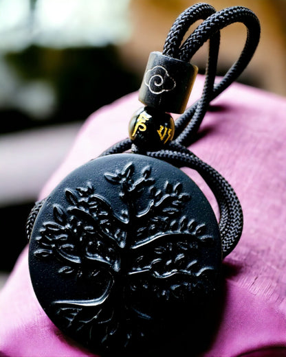 "Tree of Life" Necklace made of Obsidian - personalization with engraving