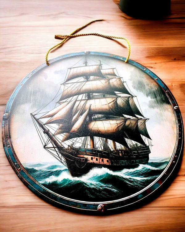 Decorative Maritime Medallion/Pendant "Sailing Ship in Storm", personalized with engraving