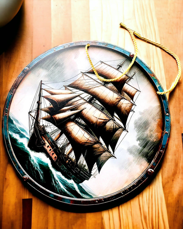 Decorative Maritime Medallion/Pendant "Sailing Ship in Storm", personalized with engraving