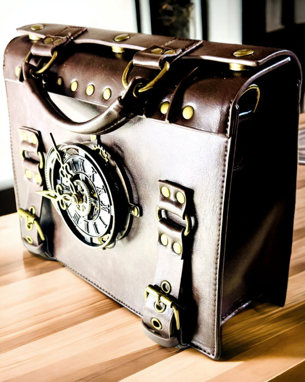 Vintage Clock Pattern Crossbody Bag - Versatile PU Leather Texture Satchel Bag