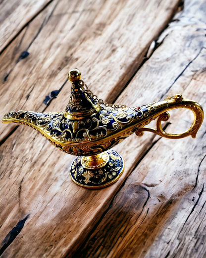 Aladdin's Magic Lamp with Engraving Option - Dark Navy Variant, interwoven with gold