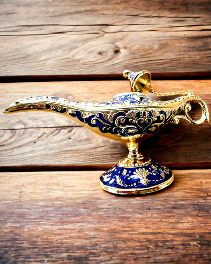 Aladdin's Magic Lamp with Engraving Option - Dark Navy Variant, interwoven with gold