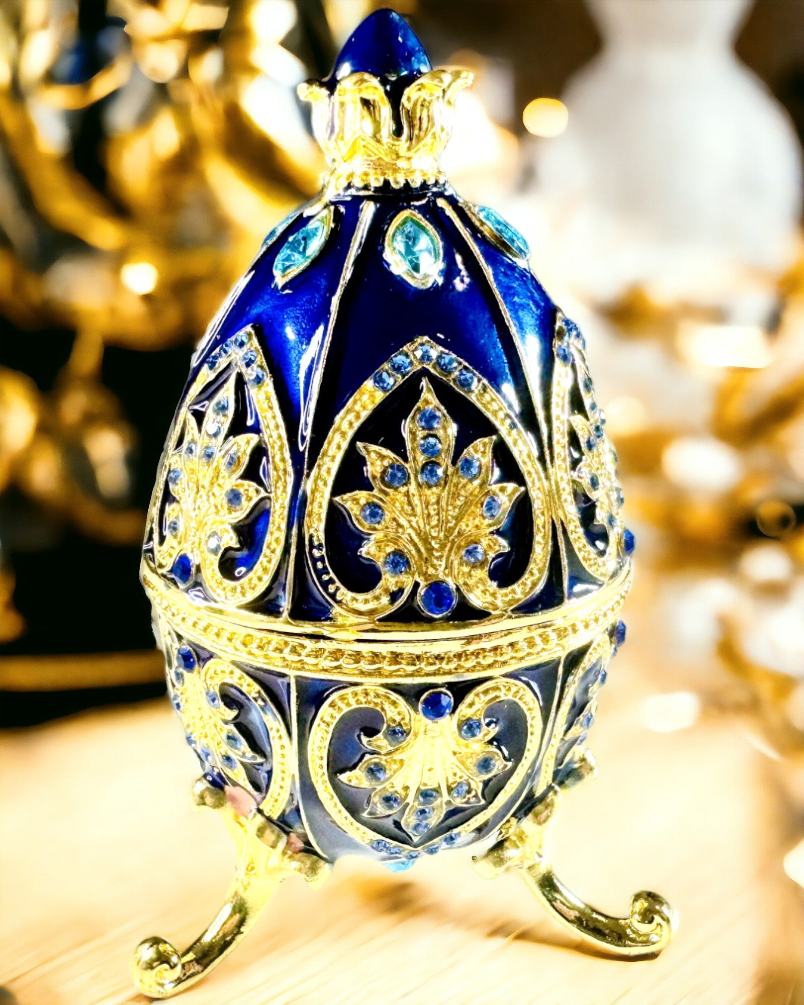 Ekskluzīvs Fabergé ola - tumši zila krāsa – Dekoratīva rotaslietu kaste no emaljas