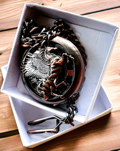 Pocket Watch "Equus Tempus" - Color: Brown, Rose Gold with Horse Motif, personalization option with engraving