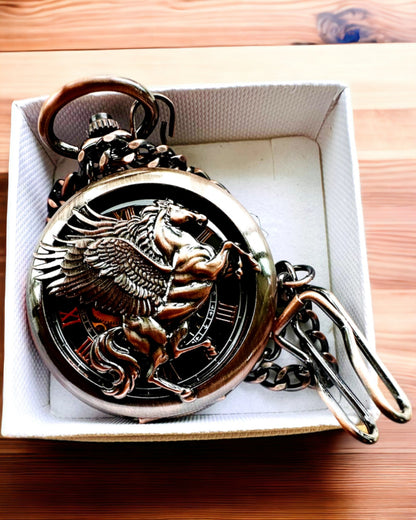 Pocket Watch "Equus Tempus" - Color: Brown, Rose Gold with Horse Motif, personalization option with engraving