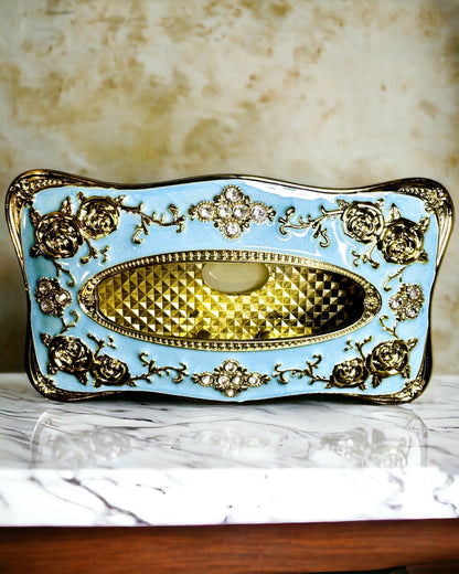 Luxury Tissue Box with Embossed Rose Pattern and Elegant Handles