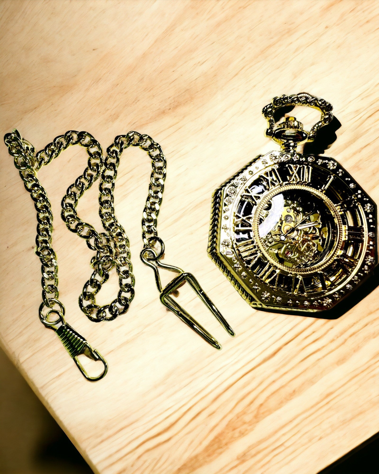 Exclusive Steampunk Style Pocket Watch with Visible Mechanism on the Dial - Classic Elegance