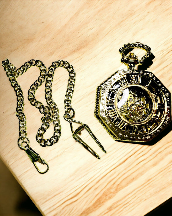 Exclusive Steampunk Pocket Watch with Visible Mechanism on the Dial - Classic Elegance