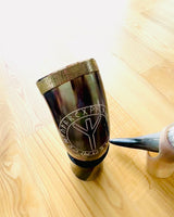 Horn Mug "Viking Valor" - Hand Engraved, Premium Quality - 4 Variants to Choose from