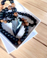 Arrow of Power - Necklace with Black Obsidian and Wooden Beads, personalized with engraving as a gift