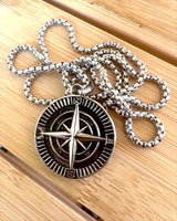 Stainless steel necklace Explorer's Compass, can be personalized with engraving for a gift