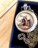 Retro Pocket Watch "Motorcycle Style", can be personalized with engraving as a gift