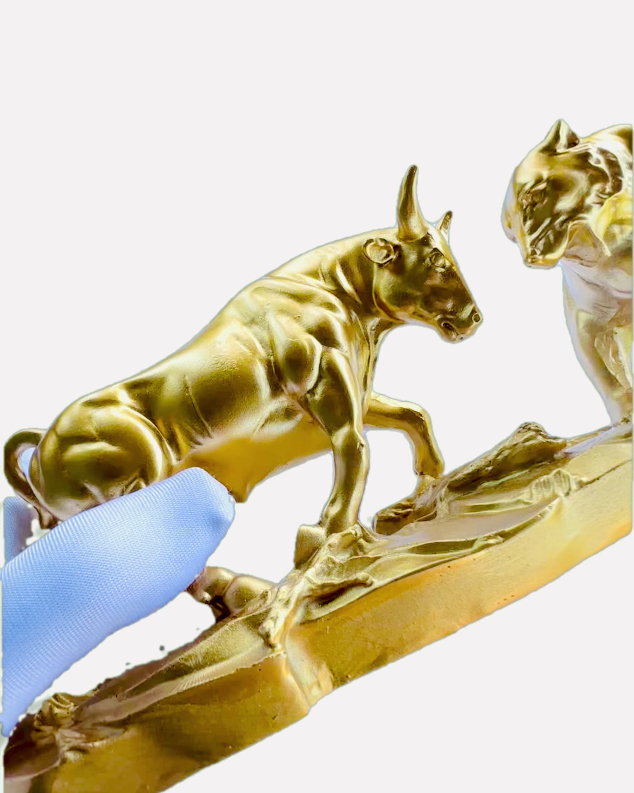 Duel of the Titans - Decorative Sculpture Bull and Bear - personalization option with engraving - gold color