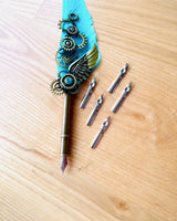 Steampunk Elegance Calligraphy Pen with Turkey Feather - Hand Made 5 variants to choose from, personalized with engraving for a gift