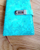 Exclusive Notebook, PU leather, A5 with Combination Lock - "Secret Journal", personalized with engraving