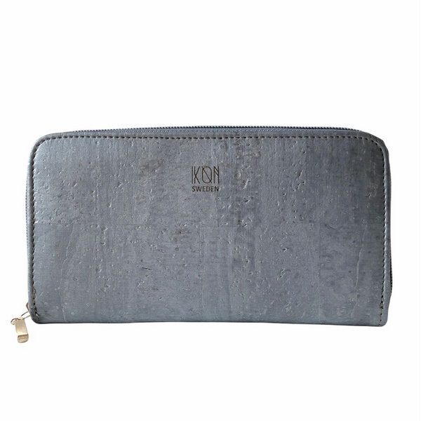 Cork Leather Vegan Zip Wallet for Women - Metallic Grey