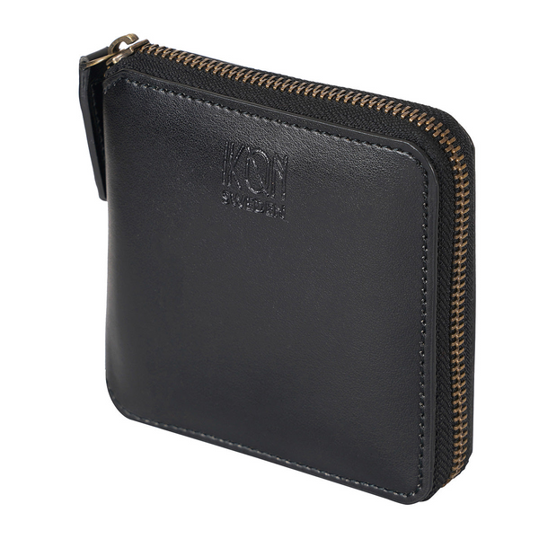 Apple Leather Small Zip Wallet - Black