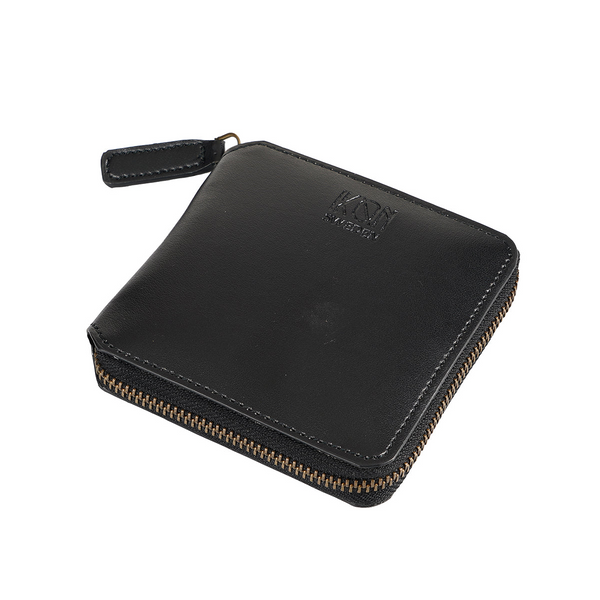 Apple Leather Small Zip Wallet - Black