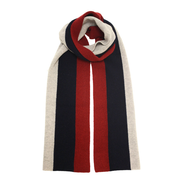 Striped knitted Cashmere Scarf Grey Red