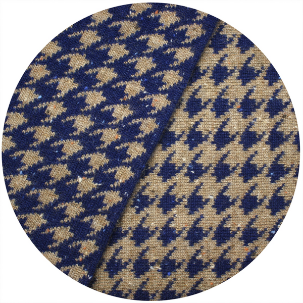 Hounds Tooth knitted Cashmere Scarf Kotara Camel Blue