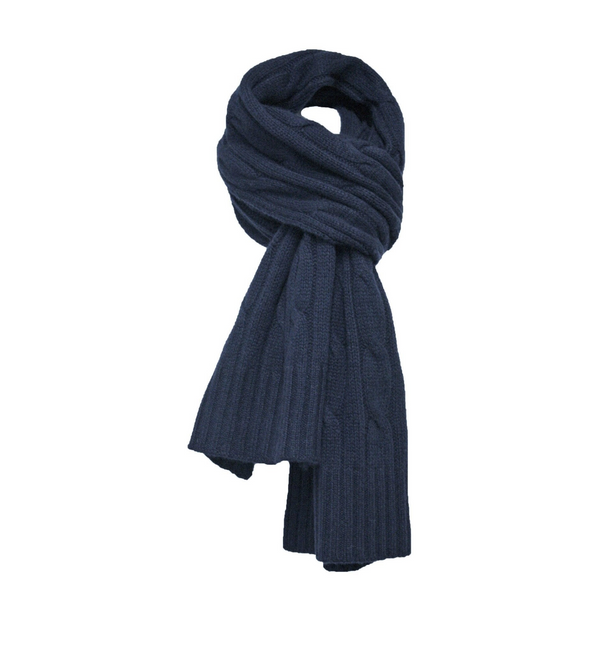 Navy Cashmere Cable Scarf