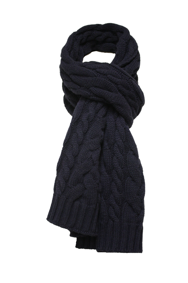 Sherlock Navy Cashmere Double Cable Scarf