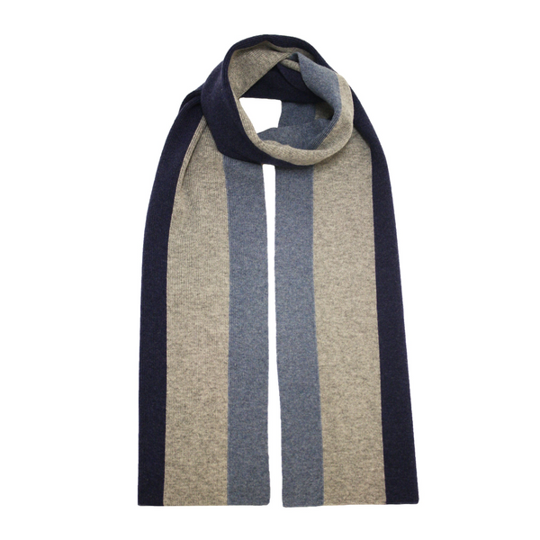 Striped knitted Cashmere Scarf Blue Grey