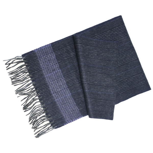 Indigo Grey Cashmere Woven Stripe Scarf