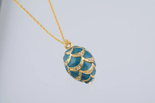Gold & Light Blue Egg Pendant Necklace