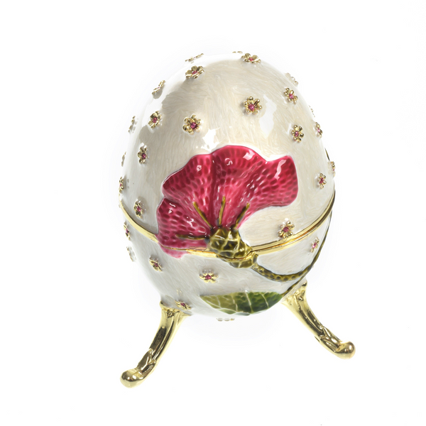 White with red flower Music box Fur Elise by Beethoven Faberge Egg - decorative figure for home or office