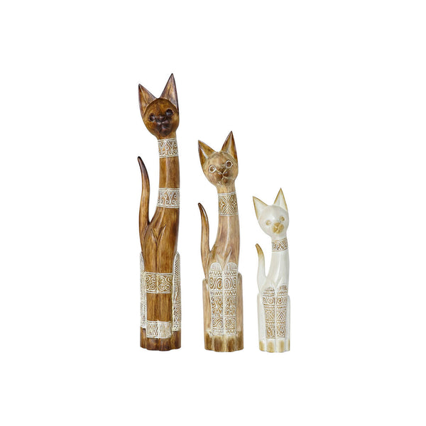 Decorative Figure DKD Home Decor 8424001848201 Natural Beige White Cats Albasia wood (16 x 7,5 x 100 cm) (15,5 x 7 x 99,5 cm) (8