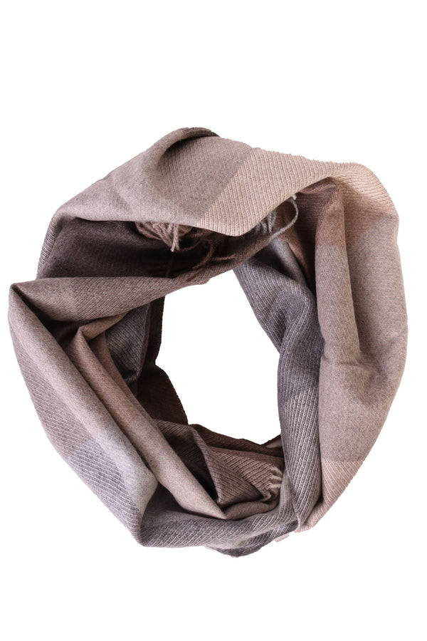 Beige-grey checked alpaca wool big scarf