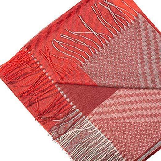 Red checkered alpaca wool and silk shawl
