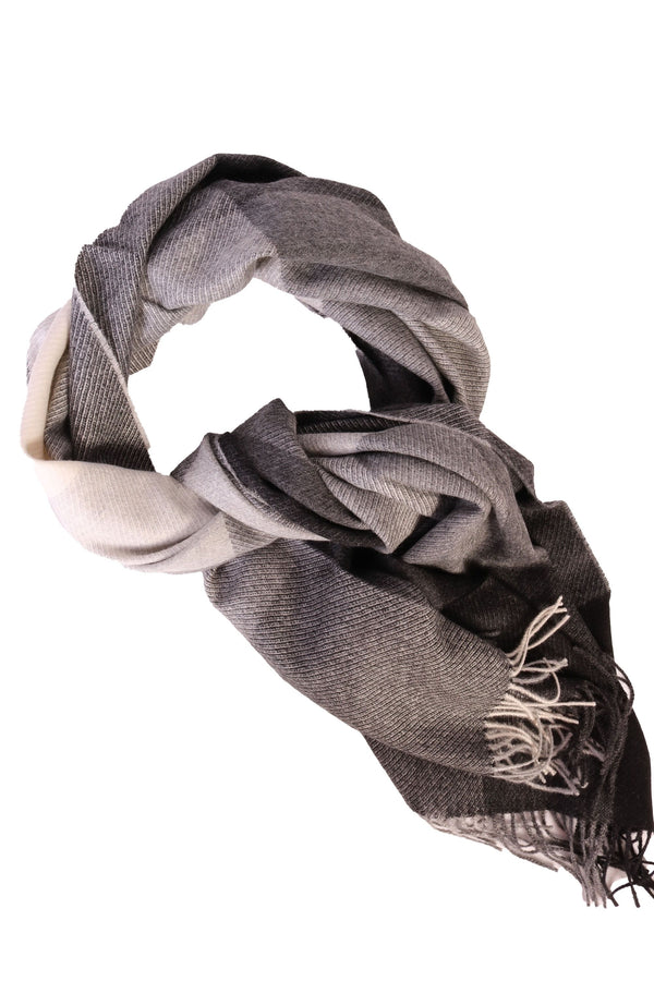 Alpaca wool black-gray checked big scarf